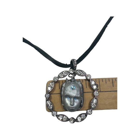 Evil Eye Aquamarine Amulet Pendant Artisan Mixed Media & Silver Bezel Leather - Picture 8 of 12